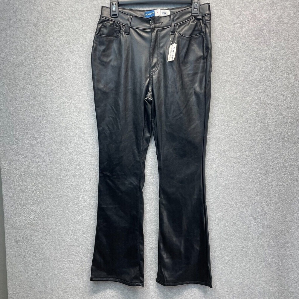 Old Navy High Rise Flare Pants Girls 18 Black Faux Leather New